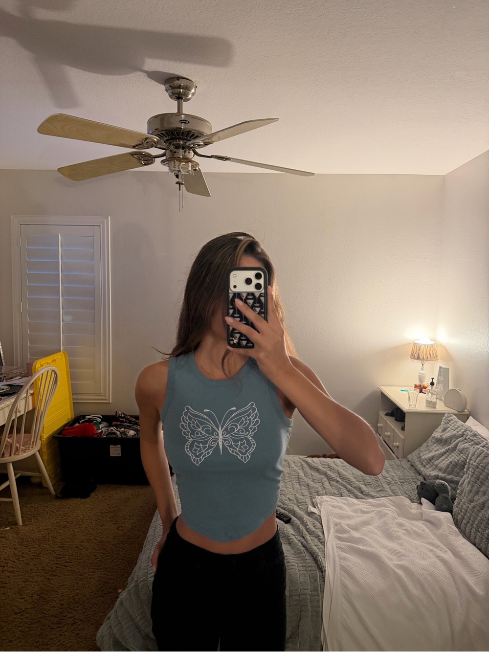 Urban Outfitters Blue Butterfly Open Back Crop Top